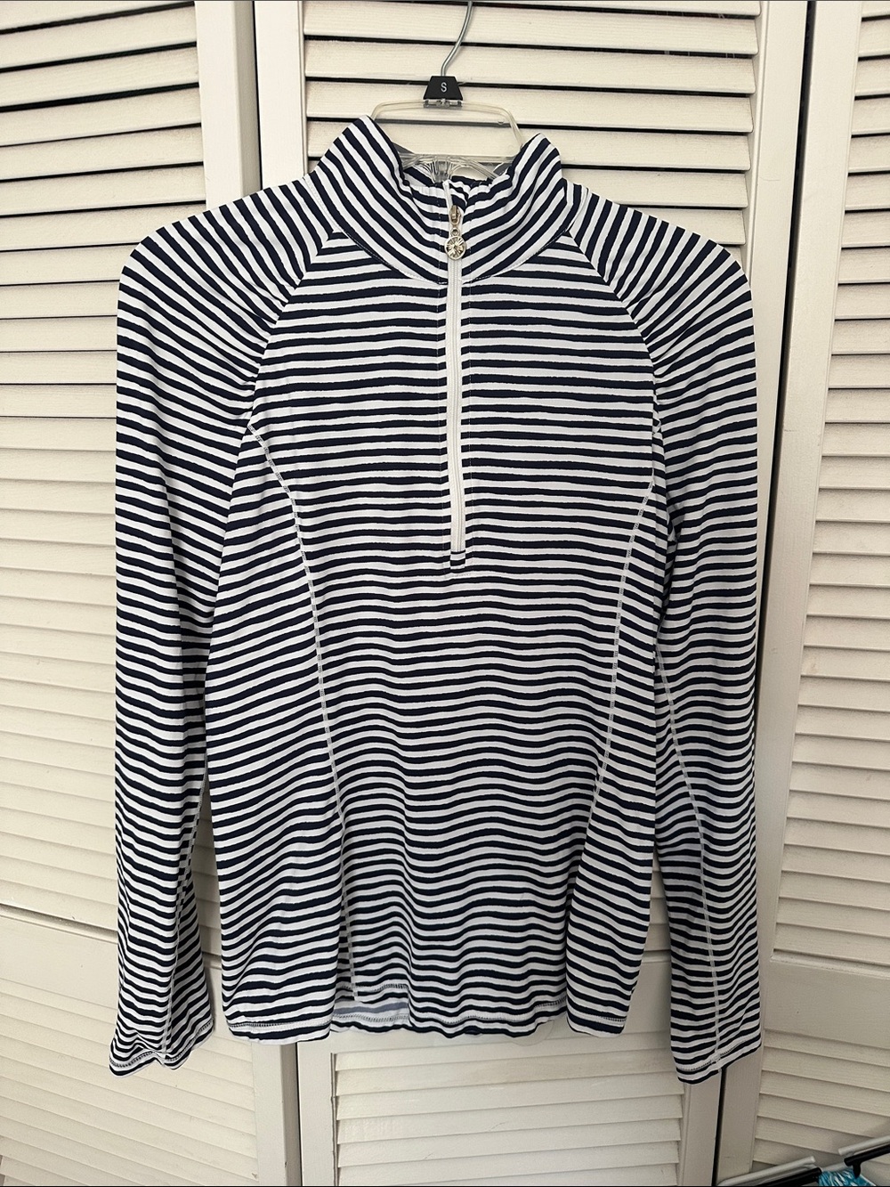 Lilly Pulitzer Navy and White Striped Long Sleeve Half-Zip Tee